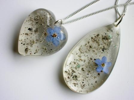 Ashes and Forget me not memorial pendants