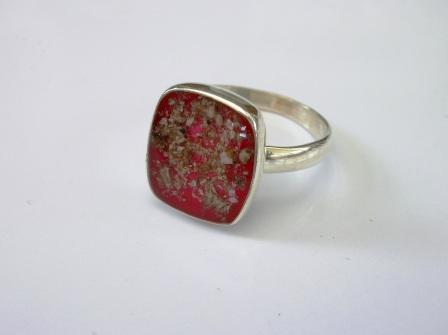 Sterling silver ring for ashes - square setting